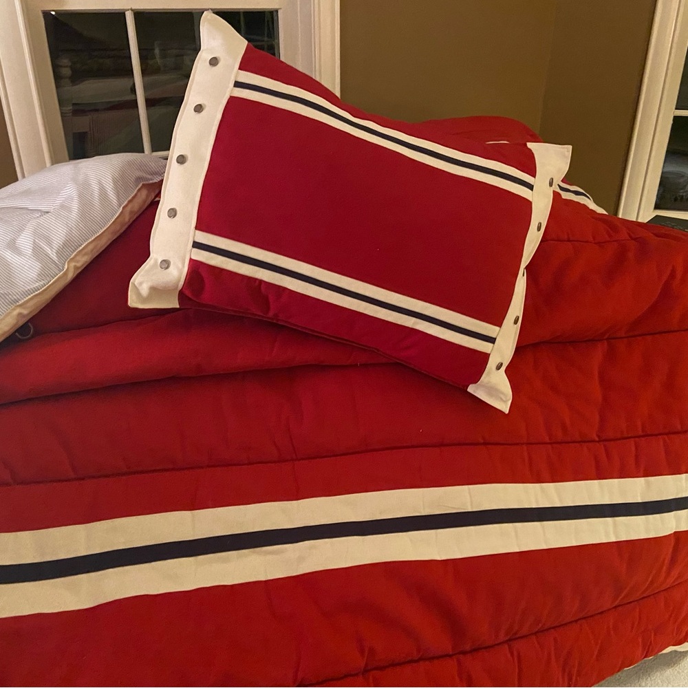 Red twin size Tommy Hilfiger reversible comforter and Sham